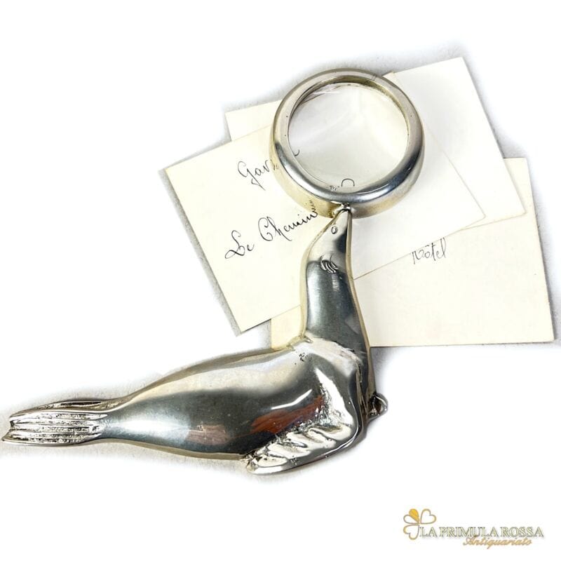 Lente di ingrandimento antica vintage da tavolo scrivania foca in silver plate Attrezzi e Strumenti