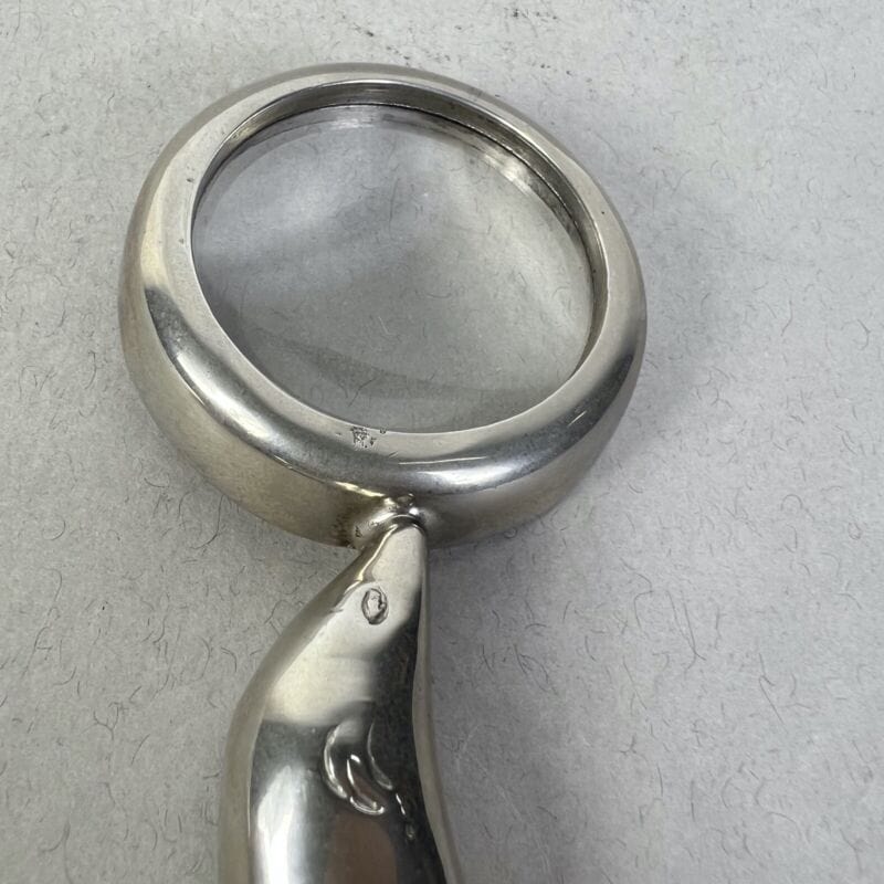Lente di ingrandimento antica vintage da tavolo scrivania foca in silver plate Attrezzi e Strumenti