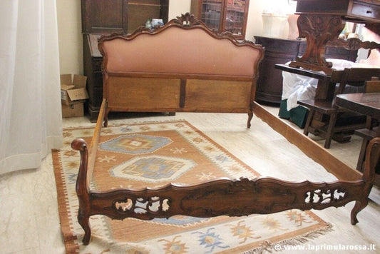 LETTO MATRIMONIALE IN LEGNO STILE 800 TESTATA IMBOTTITA VINTAGE E PEDIERA Arredamento