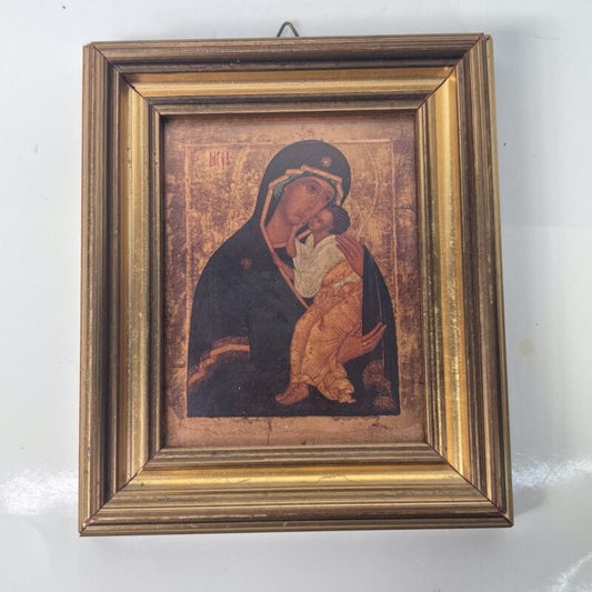 Madonna bizantina con bambino antica in legno e rame quadretto bizantino quadro Oggetti sacri - rosari