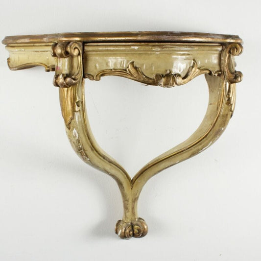 Mensola consolle antica in legno stile barocco con cassetto a goccia laccata oro Complementi d'arredo