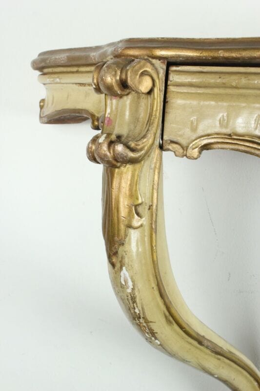 Mensola consolle antica in legno stile barocco con cassetto a goccia laccata oro Complementi d'arredo