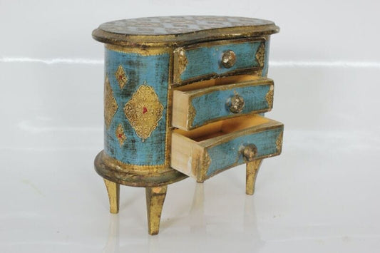 Mobile antico in miniatura comò stile fiorentino portagioie legno con cassetto Giocattoli vintage