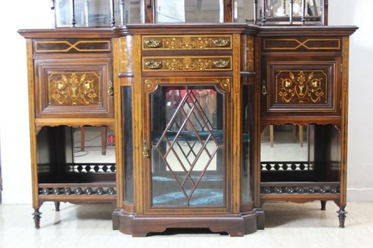 Mobile vetrina credenza antica intarsiata in legno di palissandro vittoriana Arredamento