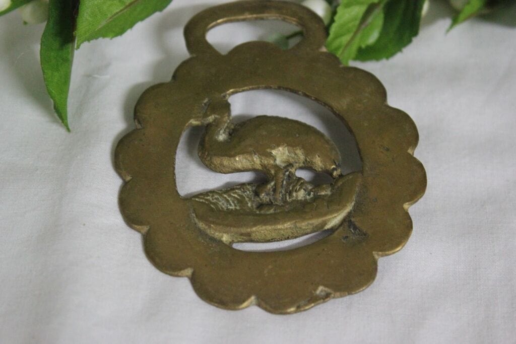 ORNAMENTO D'EPOCA IN OTTONE CON FAGIANO /  FINIMENTO DA COLLEZIONE/ HORSE BRASS Ottone