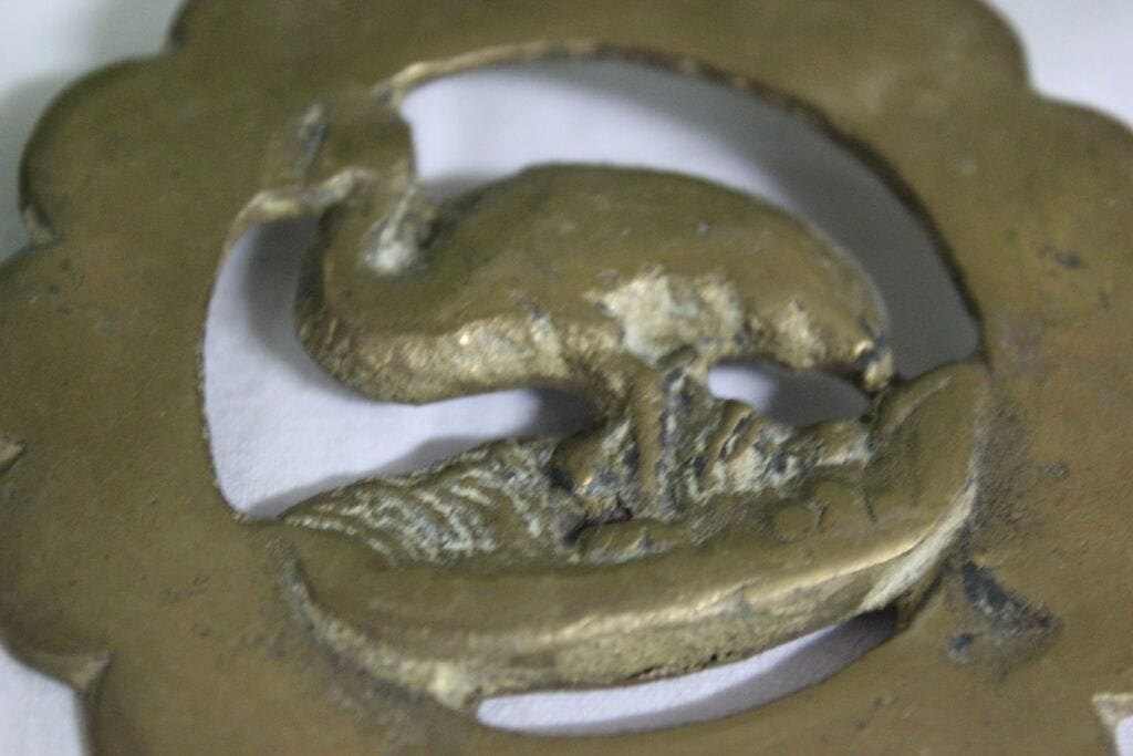 ORNAMENTO D'EPOCA IN OTTONE CON FAGIANO /  FINIMENTO DA COLLEZIONE/ HORSE BRASS Ottone