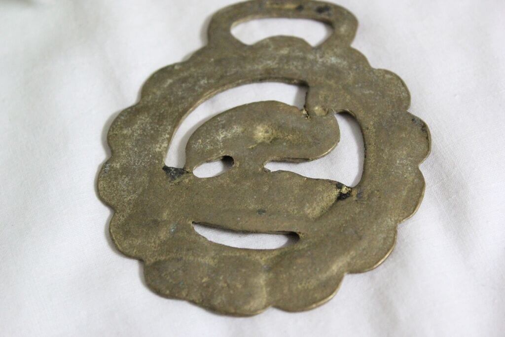 ORNAMENTO D'EPOCA IN OTTONE CON FAGIANO / FINIMENTO DA COLLEZIONE/ HORSE BRASS Ottone