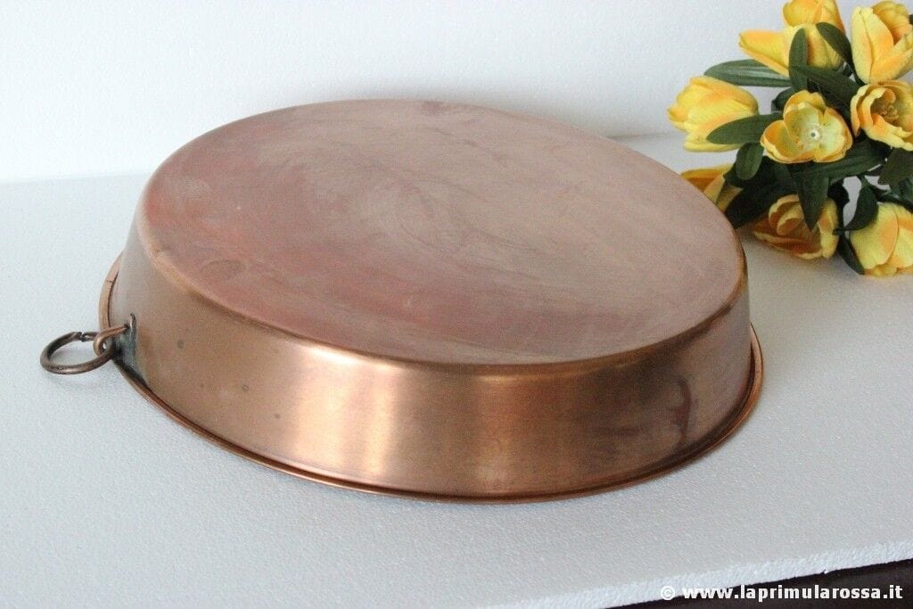 P - ANTICO TEGAME IN RAME d.cm30 - VECCHIA TEGLIA DA FORNO - CASSERUOLA H cm 5 Ottone