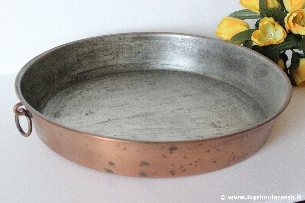 P - ANTICO TEGAME IN RAME d.cm30 - VECCHIA TEGLIA DA FORNO - CASSERUOLA H cm 5 Ottone