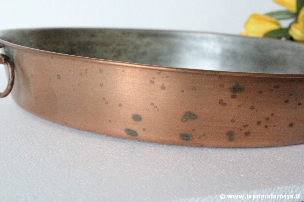 P - ANTICO TEGAME IN RAME d.cm30 - VECCHIA TEGLIA DA FORNO - CASSERUOLA H cm 5 Ottone