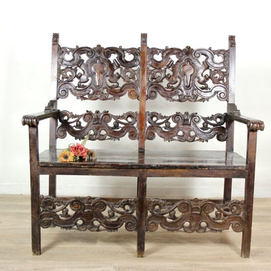 Panca antica panchina in legno divanetto italiano vecchio mobile intagliato Arredamento