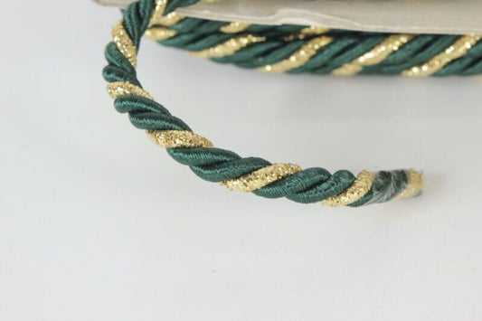 Passamaneria verde e oro cordoncino intrecciato lotto 5 metri per sedie vetrine Corredo Pizzi e Tessuti