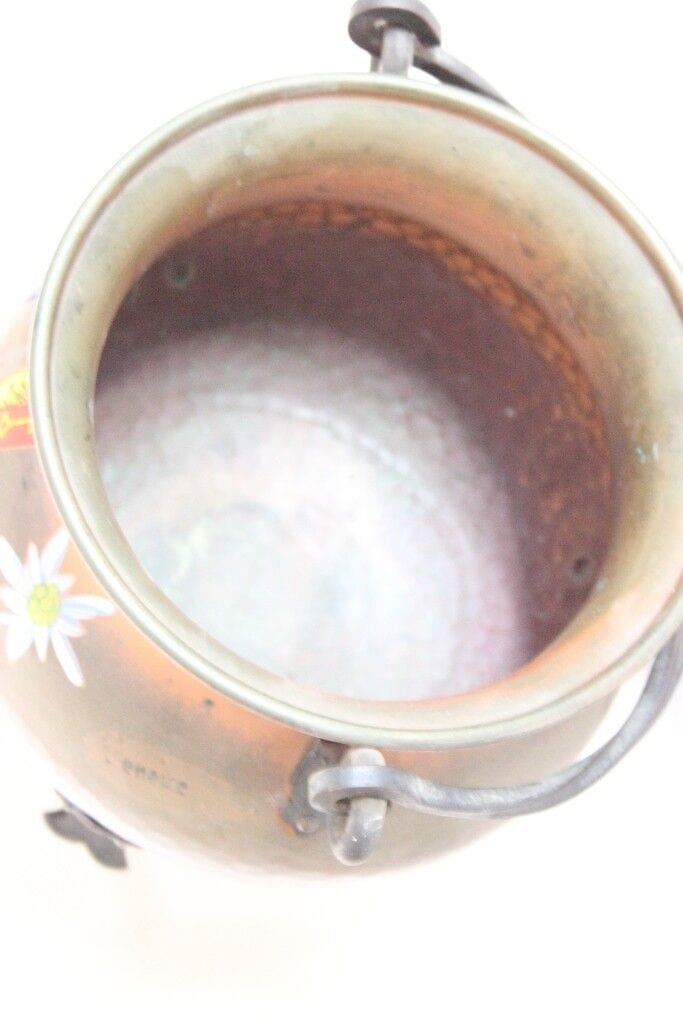 PENTOLA D'EPOCA IN RAME E FERRO SOUVENIR SVIZZERA VINTAGE SWISS COPPER KETTLE Ottone