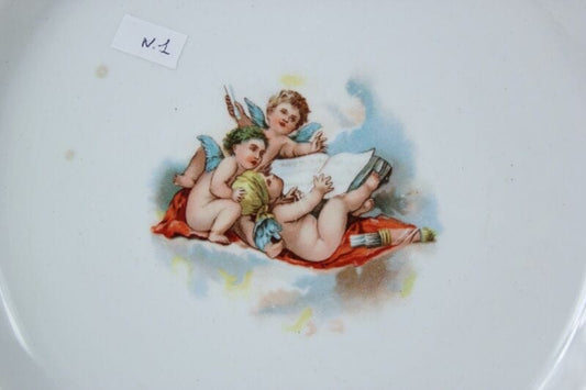 Piatto antico in ceramica laveno Verbanum decorativo con putti angeli cherubini Ceramiche e Porcellane