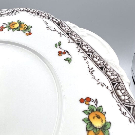 Piatto antico in porcellana bianca decorato frutta vassoio portata con manici Ceramiche e Porcellane