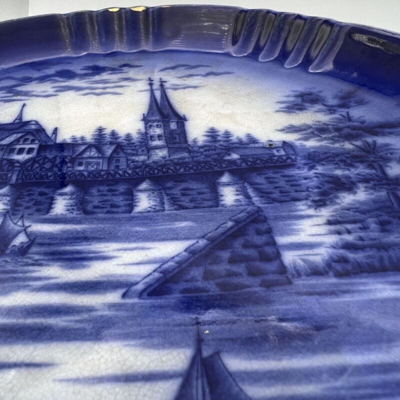 Piatto decorativo antico 800 originale inglese blu in ceramica da collezione Ceramiche e Porcellane