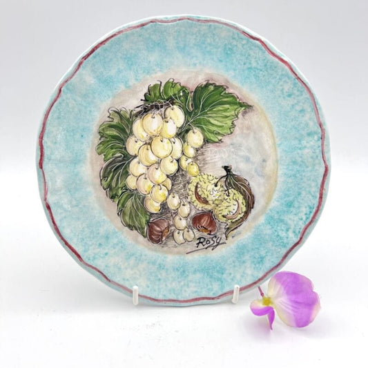 Piatto decorativo in ceramica vintage dipinto a mano da muro uva castagne vietri Ceramiche e Porcellane