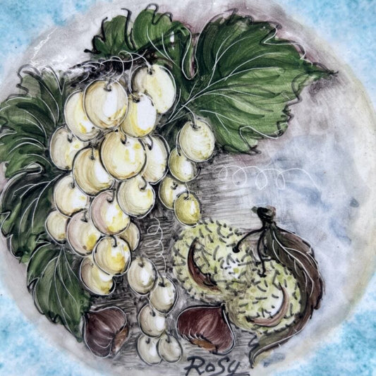 Piatto decorativo in ceramica vintage dipinto a mano da muro uva castagne vietri Ceramiche e Porcellane