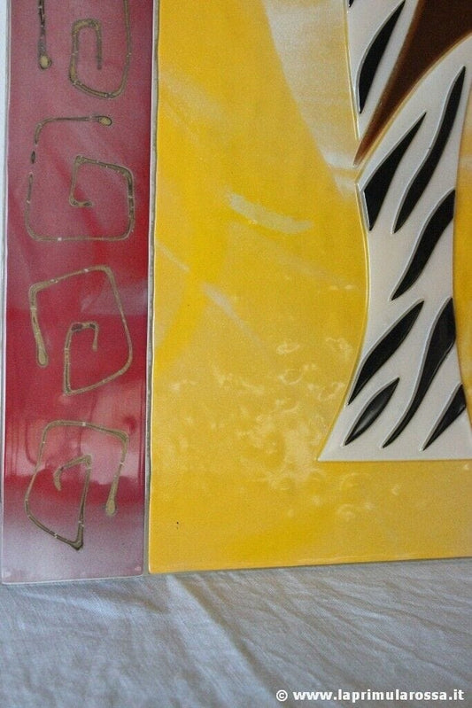 PLACCA VINTAGE DA MURO IN VETRO MURANO CON BASSORILIEVO FIGURA ETNICA FEMMINILE Vetri e Cristalli