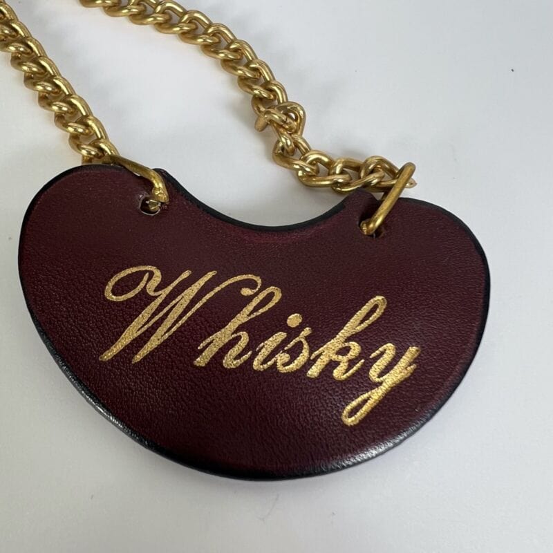 Porta bottiglie Liquore Vintage Whisky e Cognac Decanter Tantalus in Pelle Vetro Sheffield & Argento