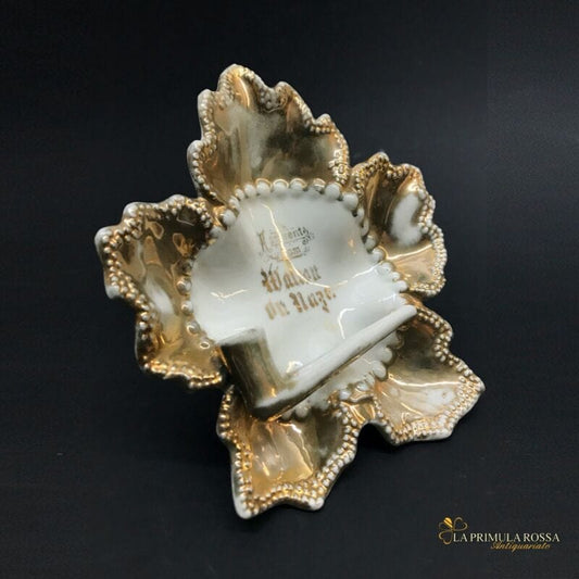 PORTACENERE VINTAGE POSACENERE ANTICO CON PIPA ANNI 50 IN PORCELLANA PROFILI ORO Oggetti per fumatori