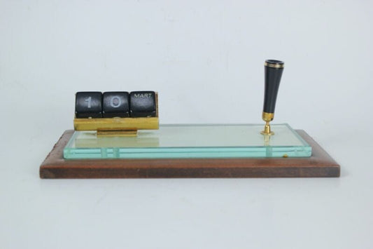 Portapenne vintage da scrivania in pelle con datario calendario per ufficio Complementi d'arredo