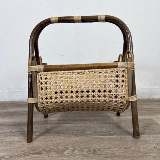 Portariviste vintage anni 50 60 in legno di bambu paglia di vienna e vimini Complementi d'arredo