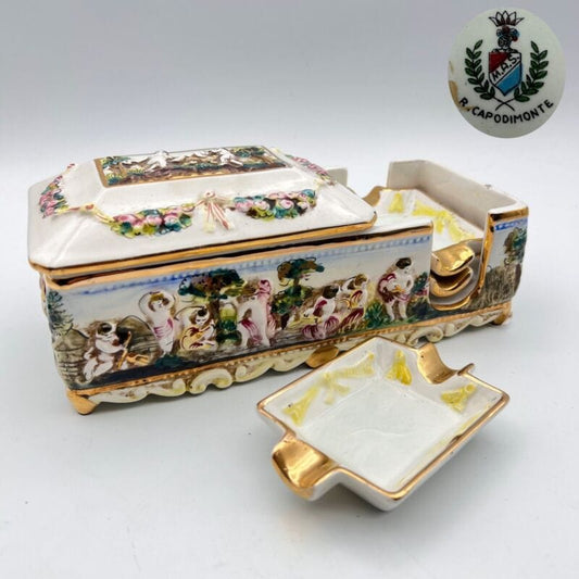 Portasigarette Porta sigarette in ceramica Capodimonte Antica scatola posacenere Oggetti per fumatori