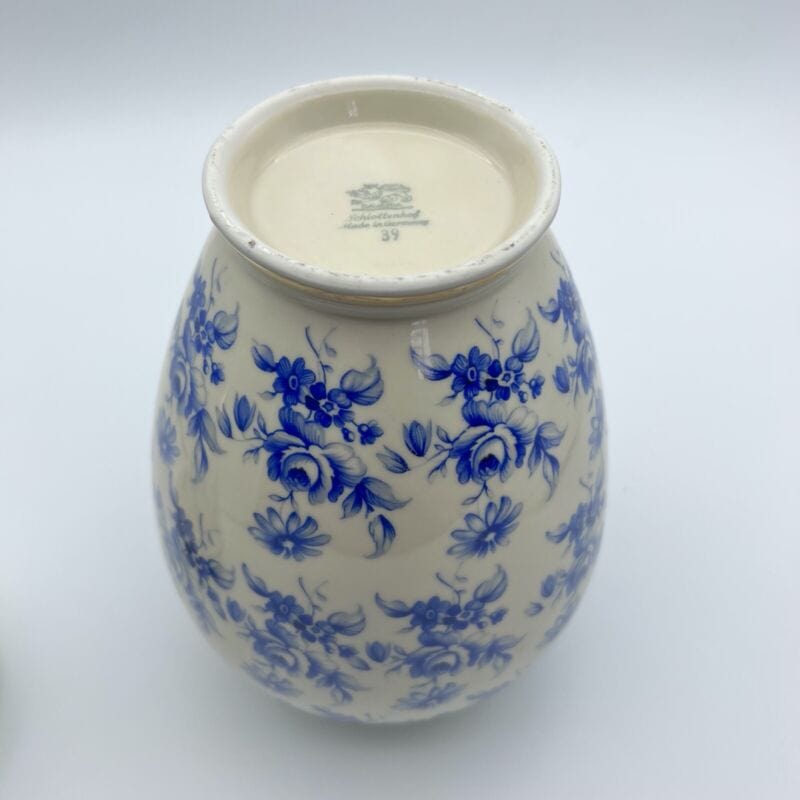 Potiche d'epoca in porcellana Bavaria vaso vintage decoro con rose e fiori blu Ceramiche e Porcellane