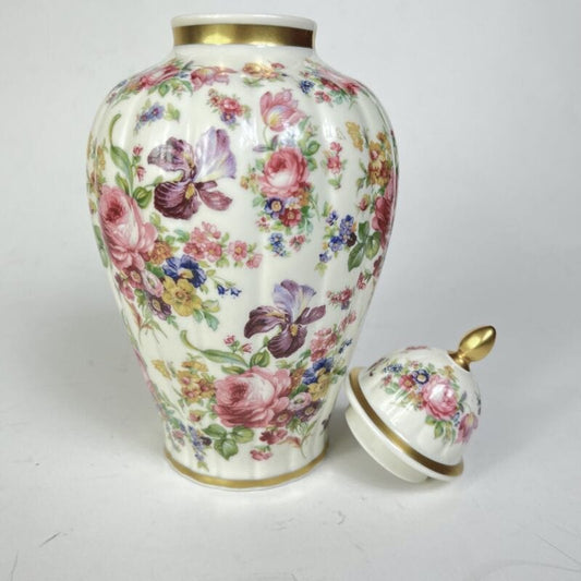 Potiche d'epoca in porcellana Bavaria vaso vintage decoro con rose fiori e oro Ceramiche e Porcellane