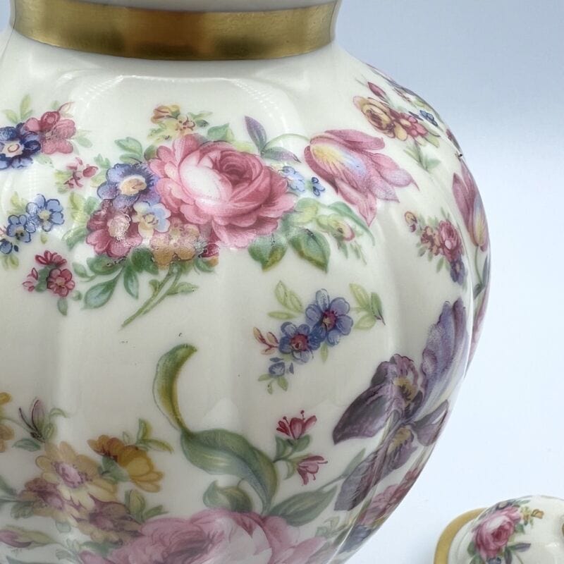 Potiche d'epoca in porcellana Bavaria vaso vintage decoro con rose fiori e oro Ceramiche e Porcellane
