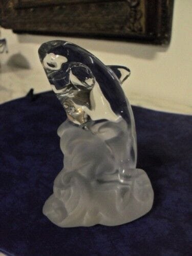 PREZIOSO DELFINO IN CRISTALLO FERMACARTE H CM 11 - VINTAGE CRYSTAL DOLPHIN Vetri e Cristalli