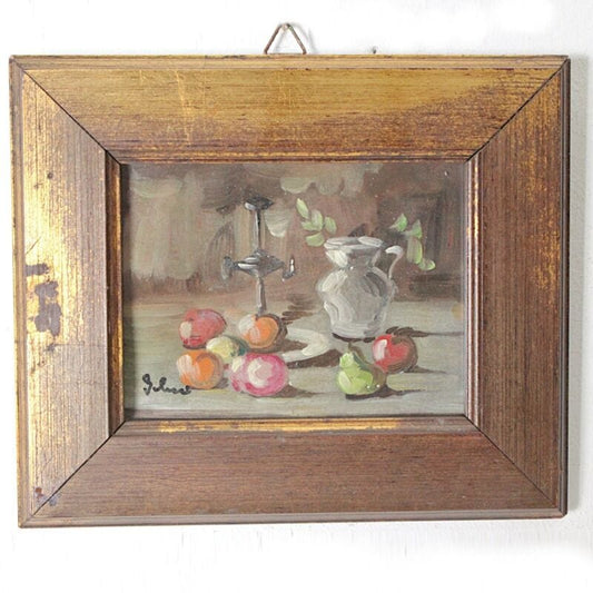 Quadro dipinto a olio natura morta coppia di quadretti stile antico con frutta Quadri