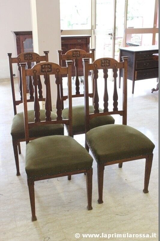 QUATTRO SEDIE D'EPOCA IN LEGNO MASSELLO STILE ART NOUVEAU - SEDIA D'EPOCA ROVERE Arredamento