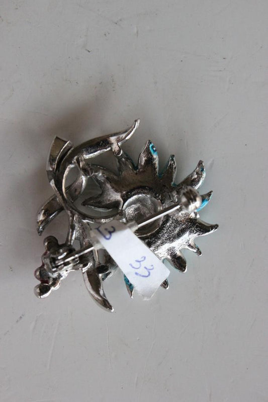 RAFFINATA SPILLA VINTAGE A FIORE IN METALLO SMALTATO E MARCASITE Bigiotteria & Accessori