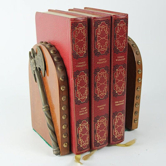 Reggilibri antichi fermalibri antico in legno coppia medioevo 1900 da scrivania Complementi d'arredo