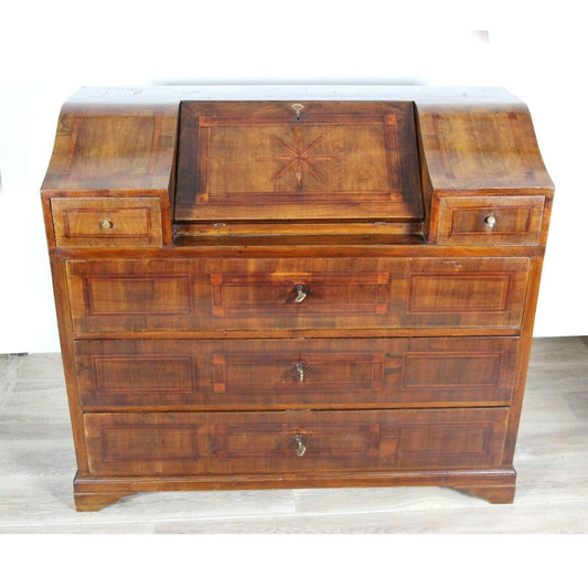 Ribalta Antica mobile italiano como secretaire in legno di noce intarsiato rosa Arredamento