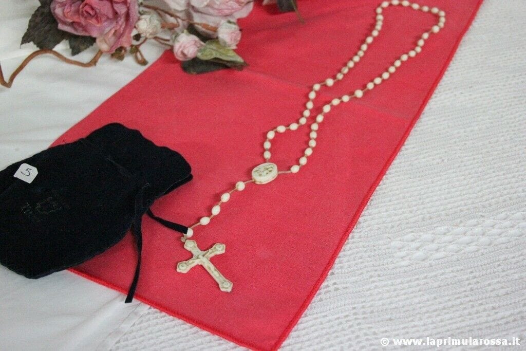 ROSARIO ANNI '60 PRIMA COMUNIONE VINTAGE ITALY ROSARY WHITE BEADS CRUCIFIX Oggetti sacri - rosari