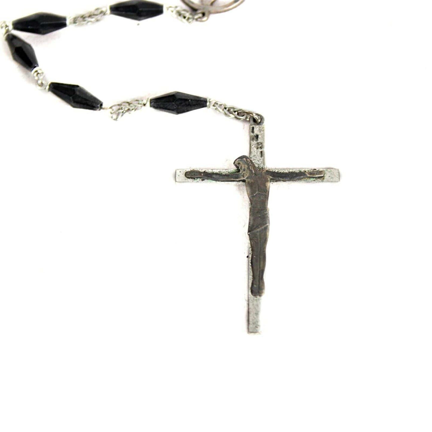 ROSARIO ANTICO COLLANA VINTAGE ARGENTO CROCIFISSO CATTOLICO DEAN STERLING DONNA Oggetti sacri - rosari