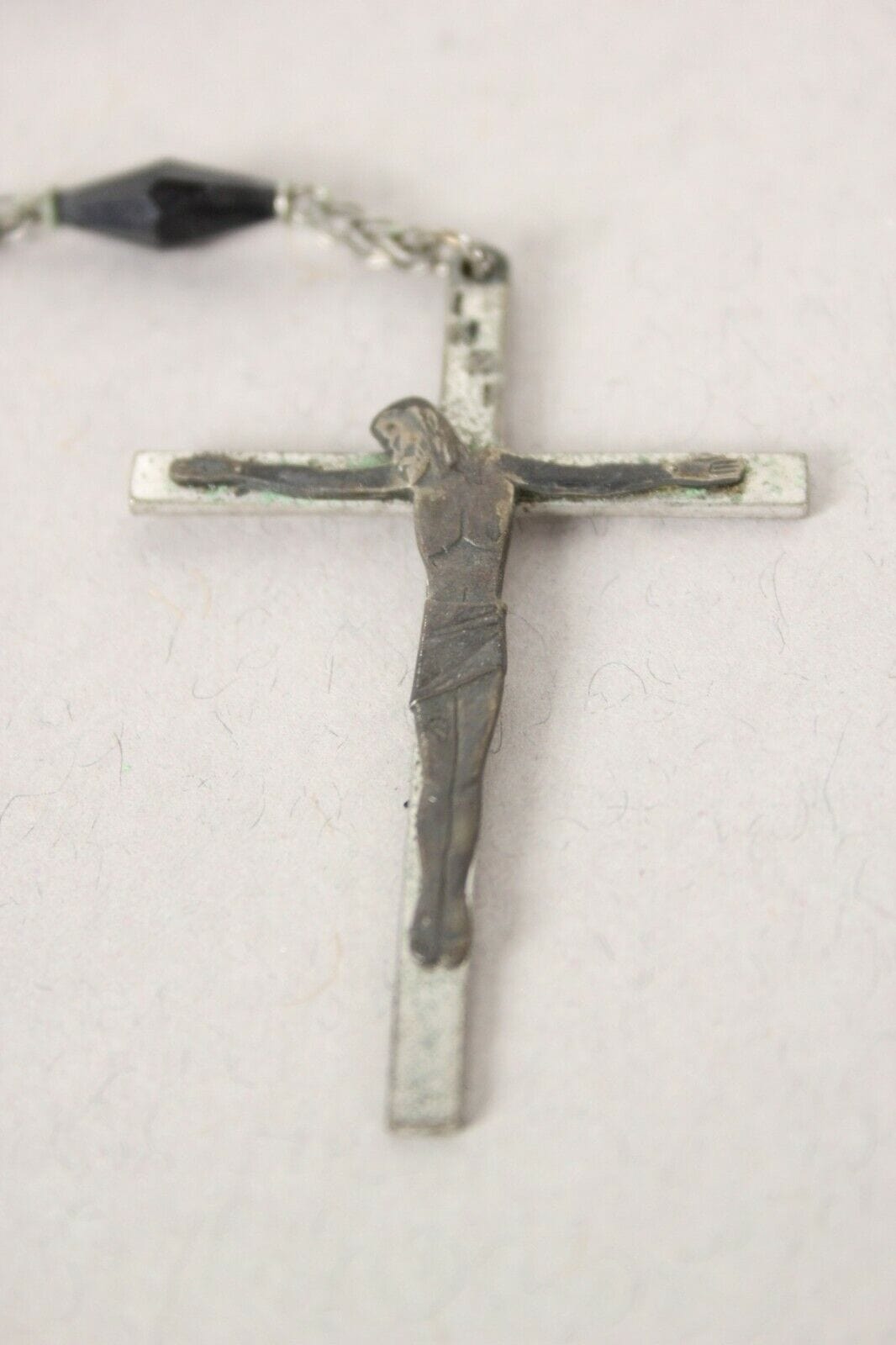 ROSARIO ANTICO COLLANA VINTAGE ARGENTO CROCIFISSO CATTOLICO DEAN STERLING DONNA Oggetti sacri - rosari