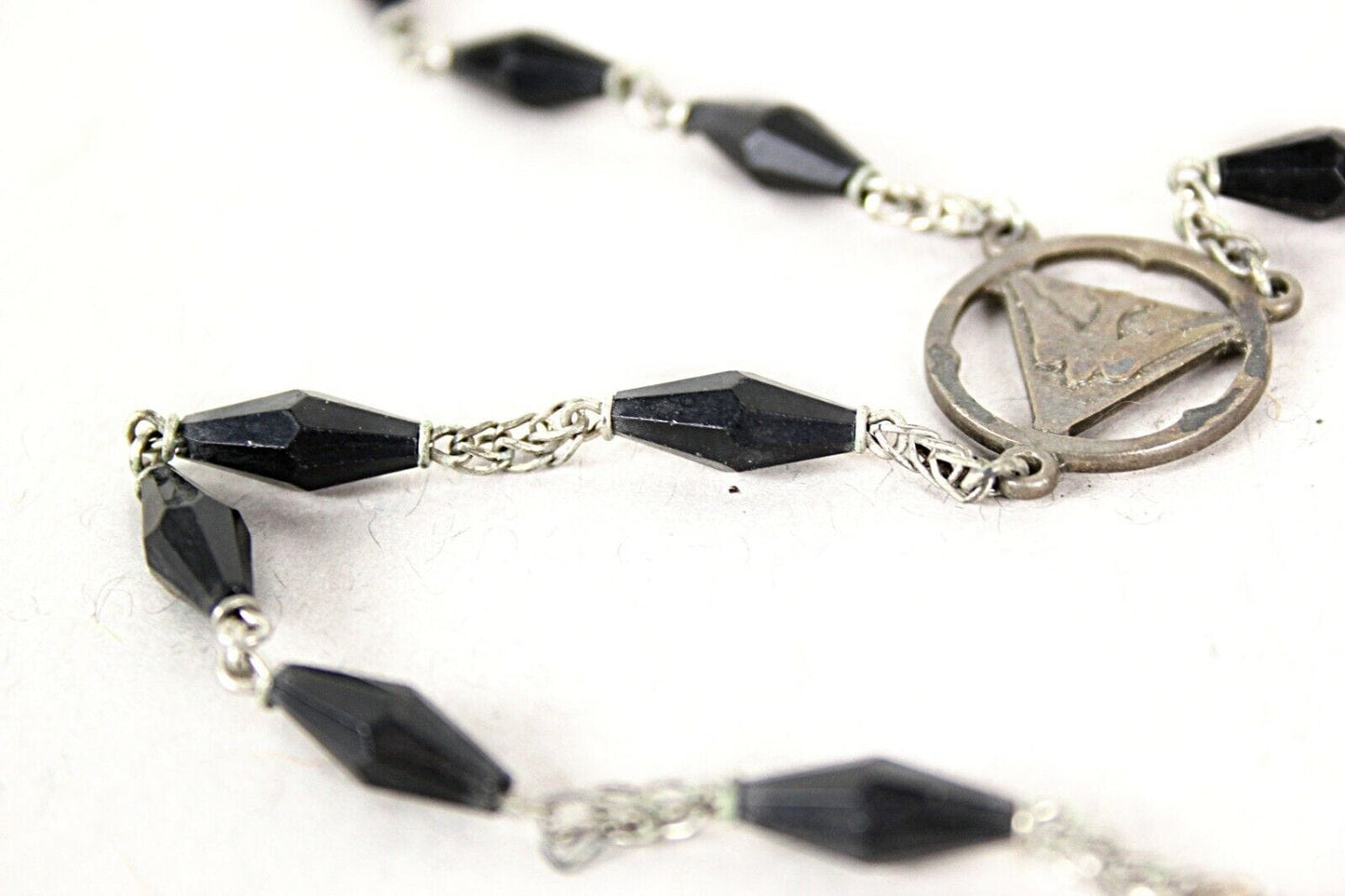 ROSARIO ANTICO COLLANA VINTAGE ARGENTO CROCIFISSO CATTOLICO DEAN STERLING DONNA Oggetti sacri - rosari