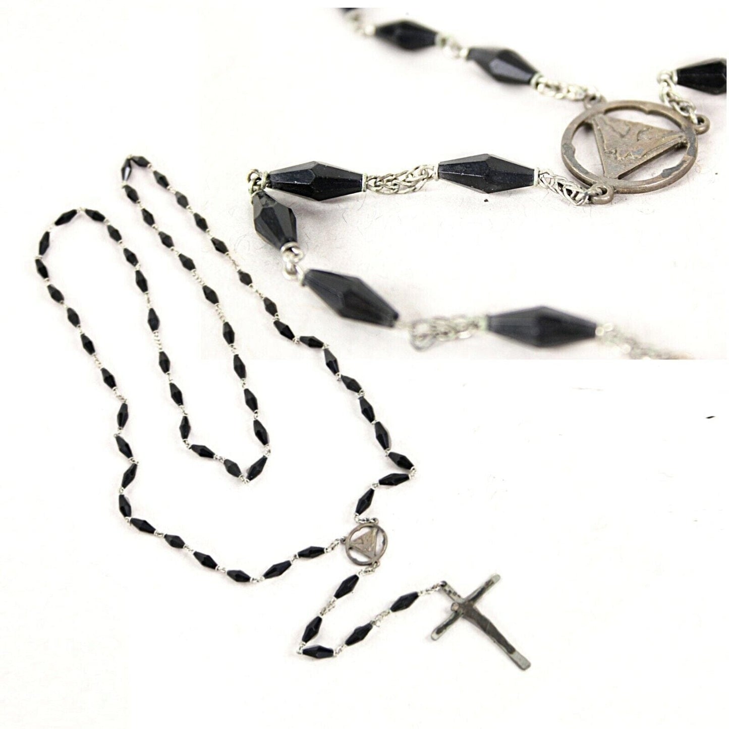 ROSARIO ANTICO COLLANA VINTAGE ARGENTO CROCIFISSO CATTOLICO DEAN STERLING DONNA Oggetti sacri - rosari