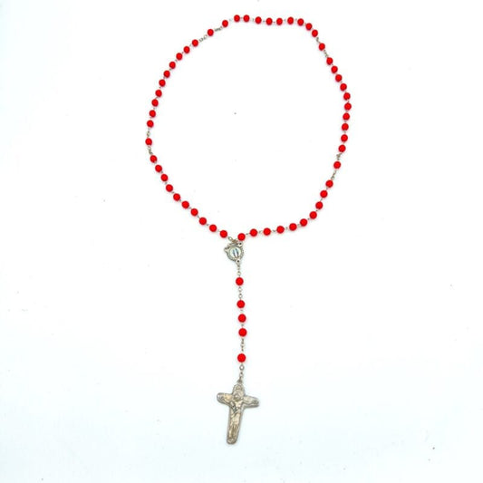 Rosario vintage con Madonna Maria e grani Rossi crocifisso collana da donna Oggetti sacri - rosari