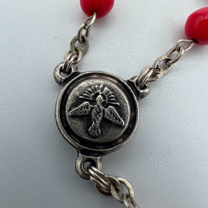 Rosario vintage con Madonna Maria e grani Rossi crocifisso collana da donna Oggetti sacri - rosari