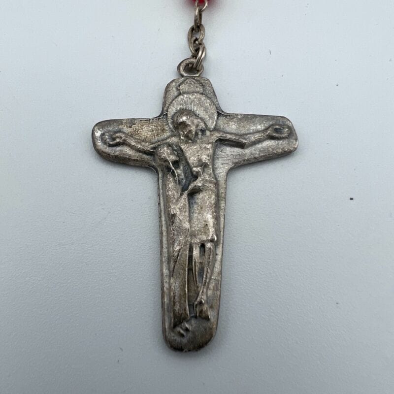 Rosario vintage con Madonna Maria e grani Rossi crocifisso collana da donna Oggetti sacri - rosari