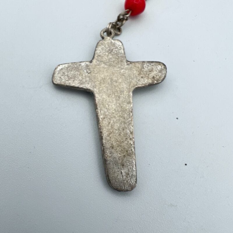 Rosario vintage con Madonna Maria e grani Rossi crocifisso collana da donna Oggetti sacri - rosari