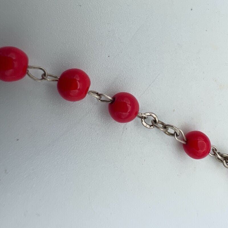 Rosario vintage con Madonna Maria e grani Rossi crocifisso collana da donna Oggetti sacri - rosari