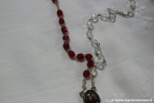 ROSARIO VINTAGE GRANI VETRO ROSSO E TRASPARENTE  ITALIAN ROSARY BEADS Oggetti sacri - rosari