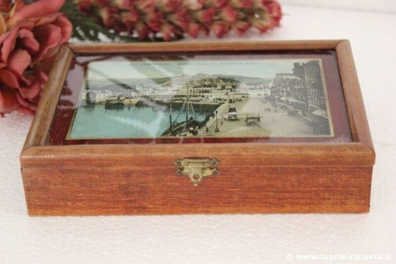 SCATOLA ANTICA IN LEGNO SOUVENIR CHERBOURG VINTAGE FRENCH WOODEN BOX Scatole in legno
