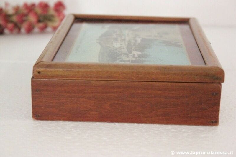 SCATOLA ANTICA IN LEGNO SOUVENIR CHERBOURG VINTAGE FRENCH WOODEN BOX Scatole in legno